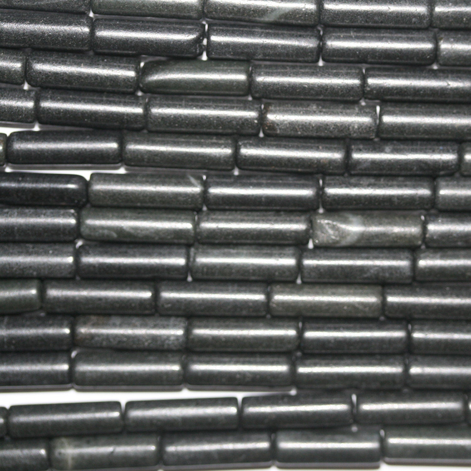 16" Cuentas de tubo liso de obsidiana Santa 14x4 mm.-Hilo 40cm.