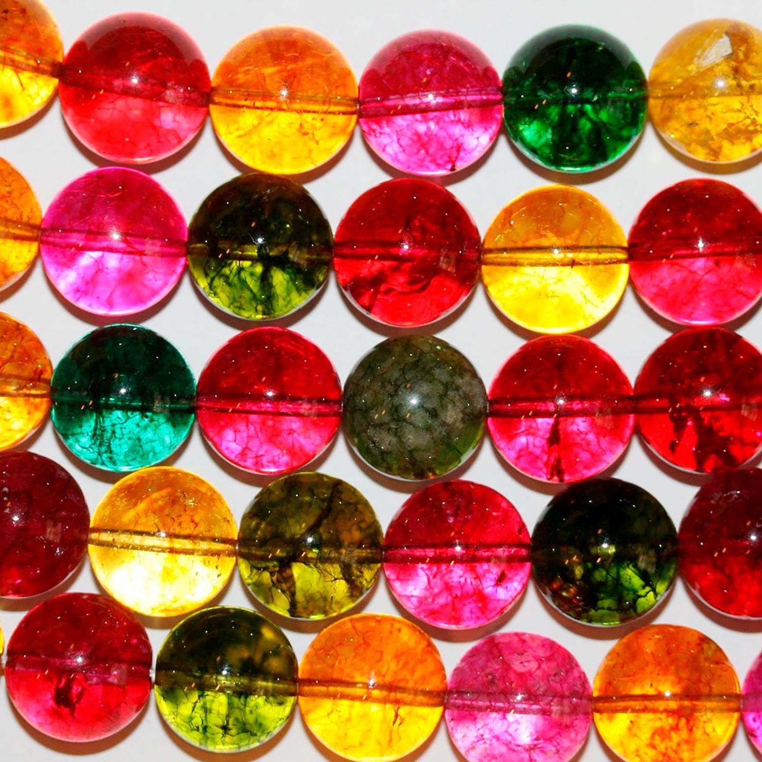 Perles rondes lisses en quartz mélangé, 16 mm, rang de 40 cm