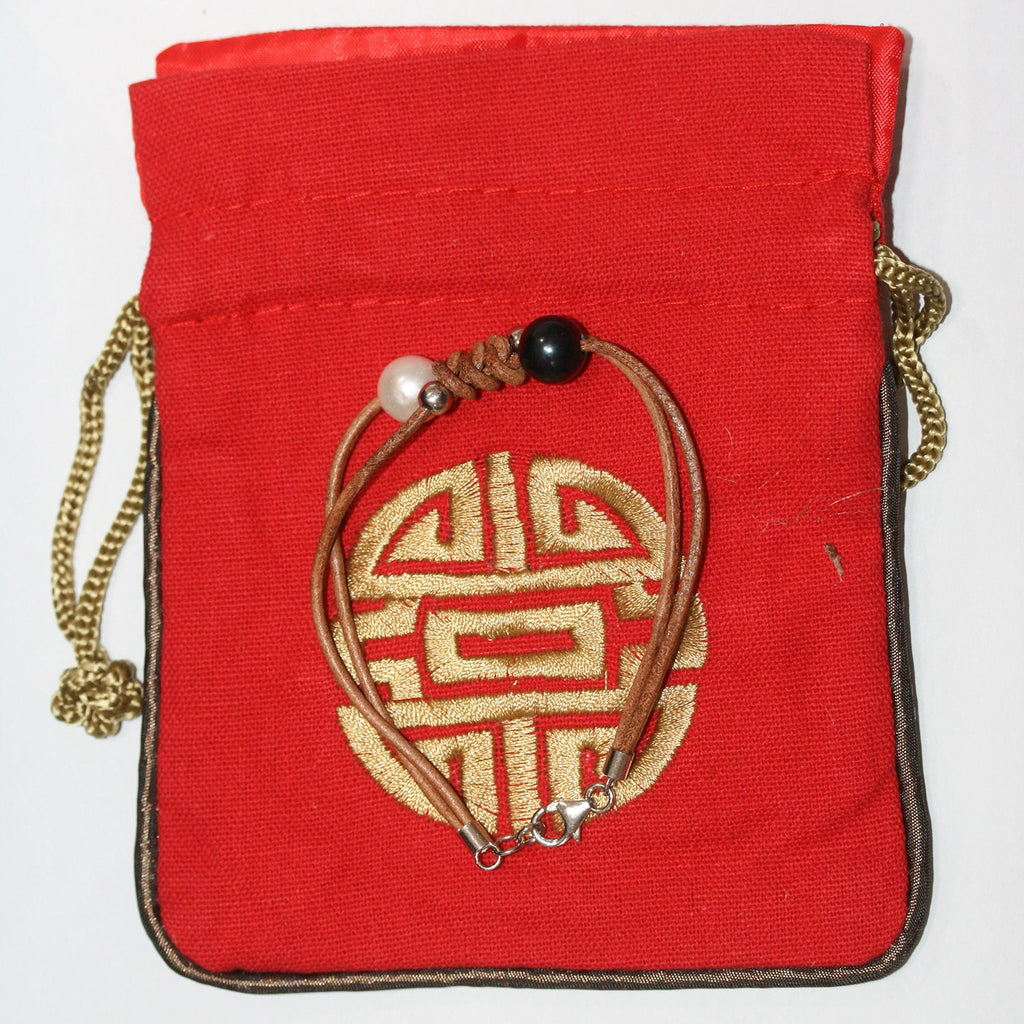 Bracelet en cuir argenté avec perle ronde - Longueur 20 cm