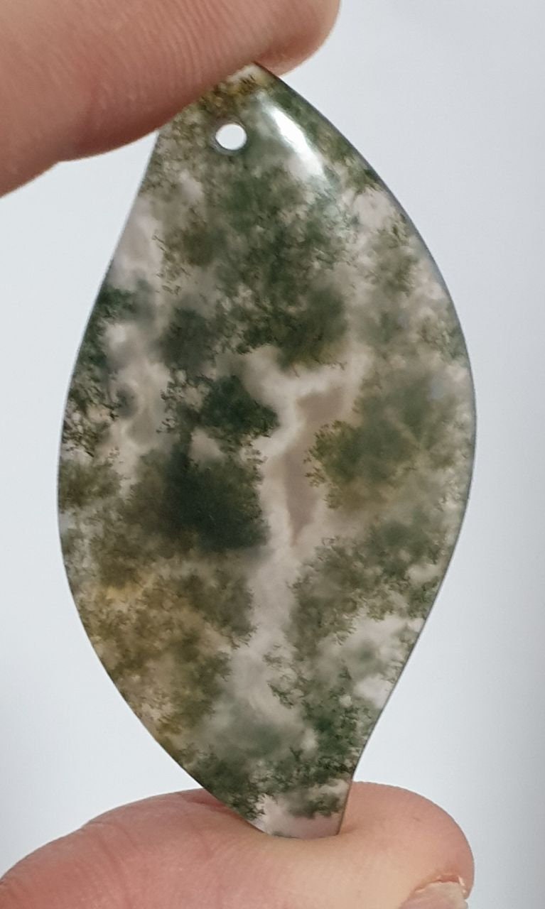 Colgante liso de ágata musgosa de 49 x 25 mm (piedra preciosa de ágata musgosa natural)