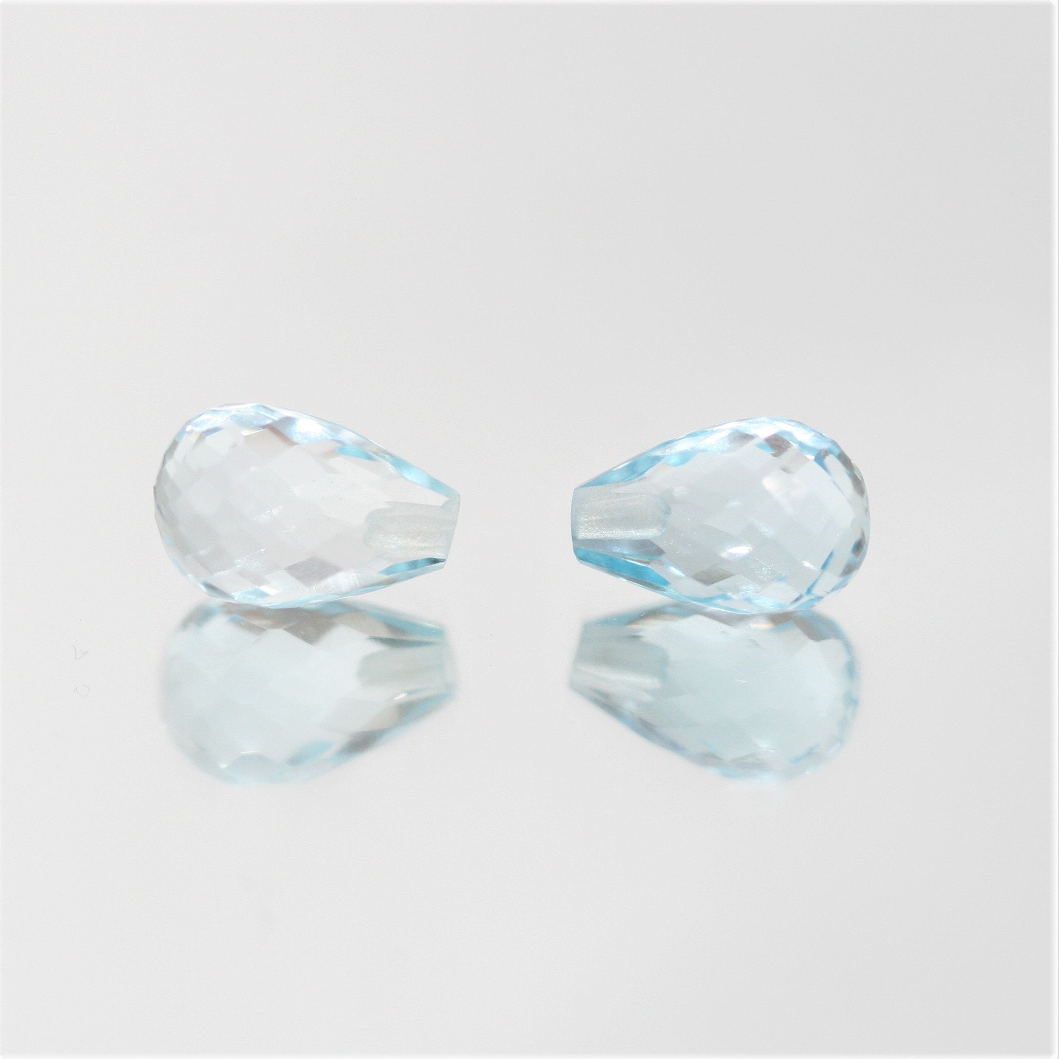 Lote de gotas facetadas de topacio azul cielo perforadas a la mitad, 9 x 6 mm - 1 par