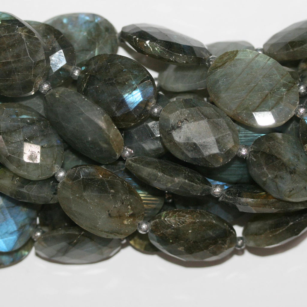 Perles ovales à facettes en labradorite, 20 x 15 mm environ - Longueur du fil : 26 cm