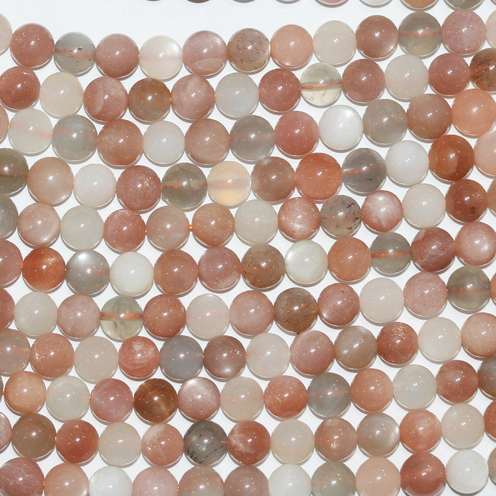Perles rondes lisses en pierre de lune multicolore de 8 mm, 14 pouces (35,5 cm). Fil de 39 cm.