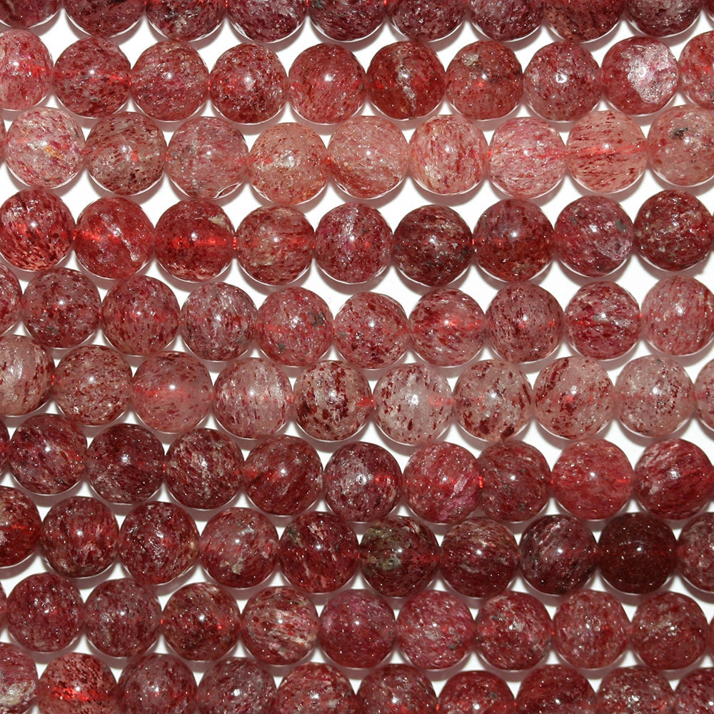 Perles rondes lisses en quartz cerise St, 8 mm, 15 pouces (38 cm) - Fil de 39 cm