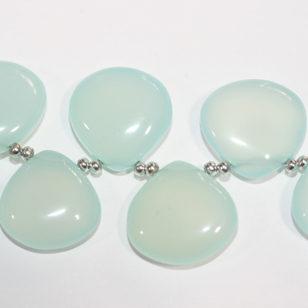 Cuentas lisas de calcedonia azul verdosa de 8" de largo, 15-17 mm, tira de 20 cm.