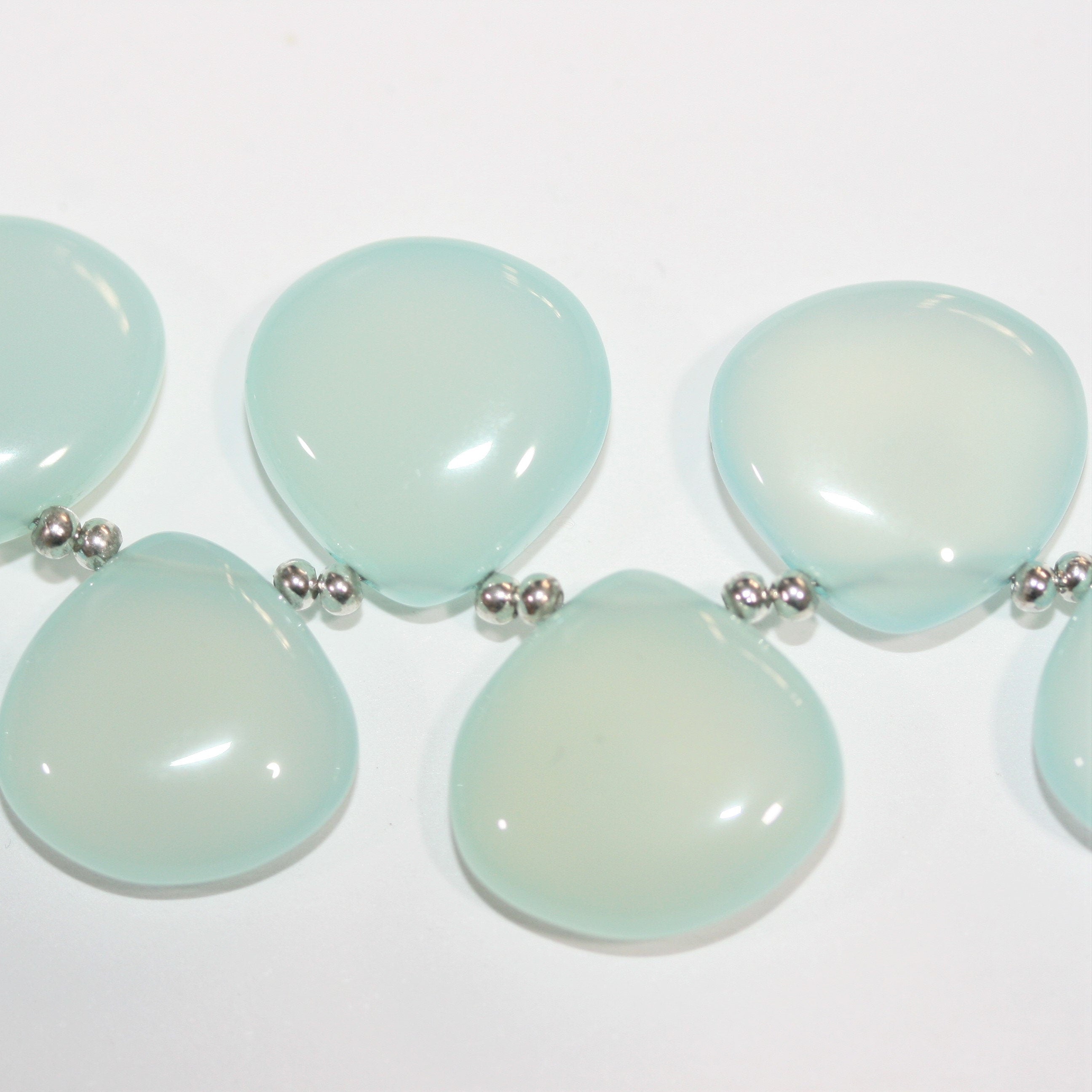 Cuentas lisas de calcedonia azul verdosa de 8" de largo, 15-17 mm, tira de 20 cm.