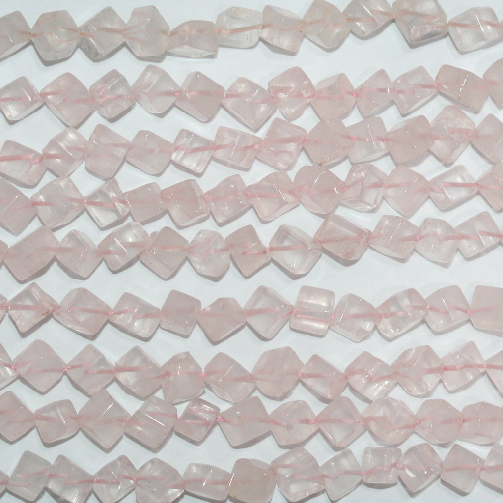 Cuentas cúbicas lisas de cuarzo rosa de 15" de 5 a 6 mm - Hilo de 38 cm.