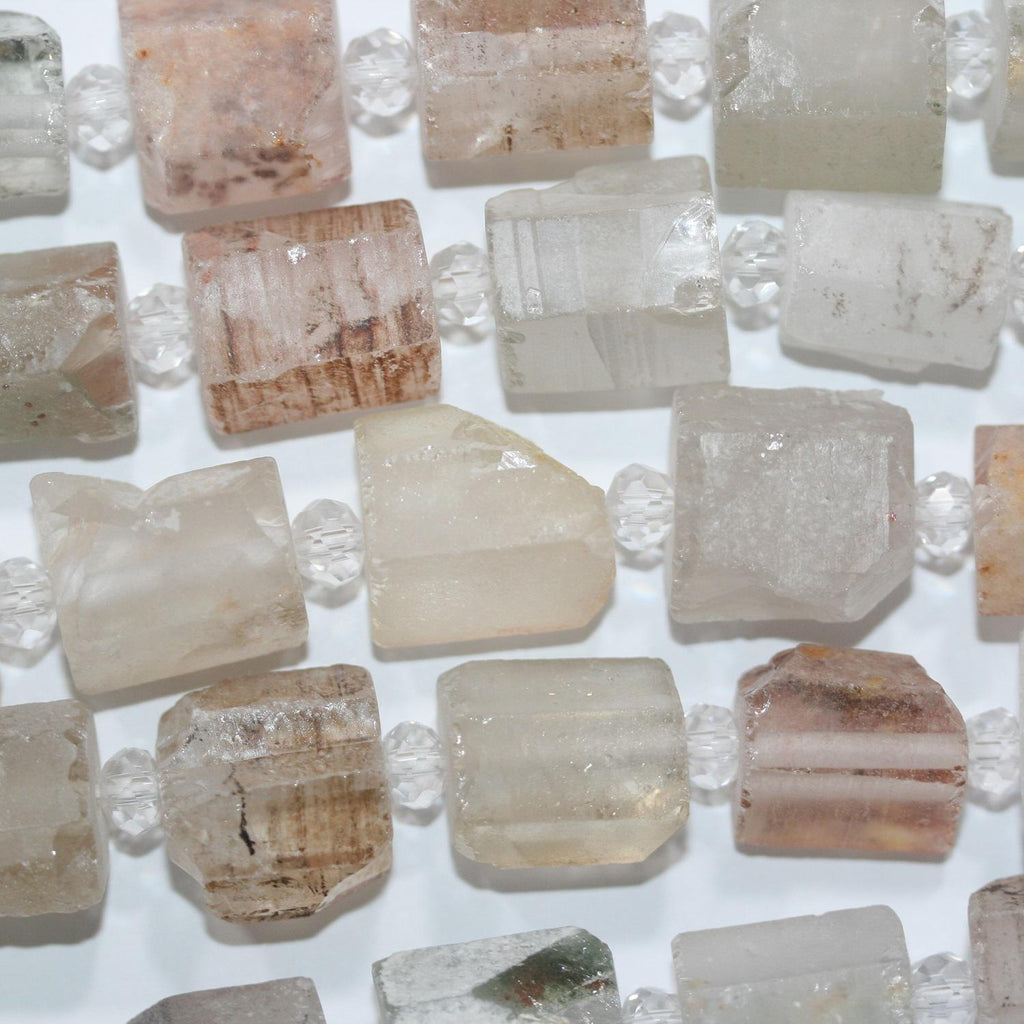 Cuentas tubulares de cuarzo cristal de roca de 16" con acabado mate, sin pulir, 16 x 12 mm (aprox. - Hilo de 40 cm)