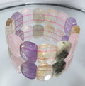 Bracelet extensible multi-chakras, perles à facettes 20 x 15 mm - Perles doublement percées - Fournisseur de bijoux - Pouvoir de guérison - Améthyste rose et cristal de quartz
