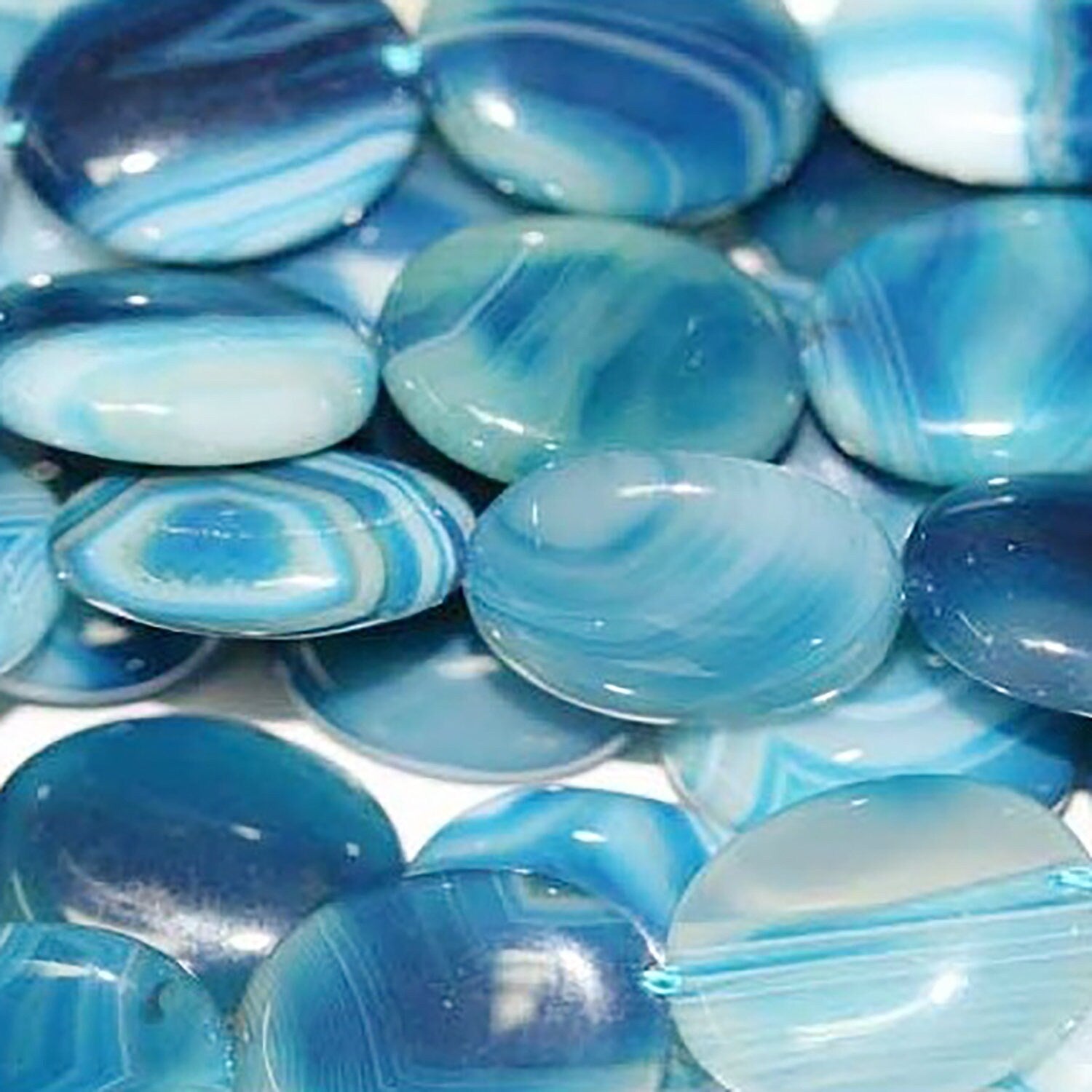 13" St  Blue Striped Agate Smooth Oval Beads 15x20mm.-Strand 37cm