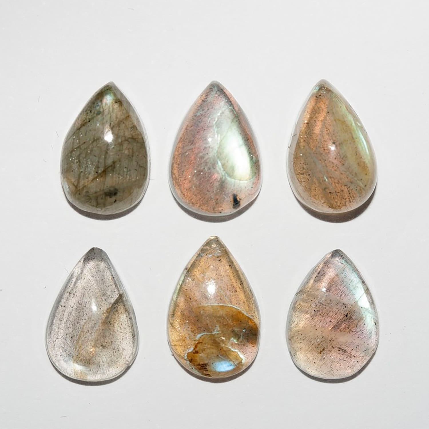 Lote de 6 cabujones de labradorita de 12 x 8 mm (6 unidades)
