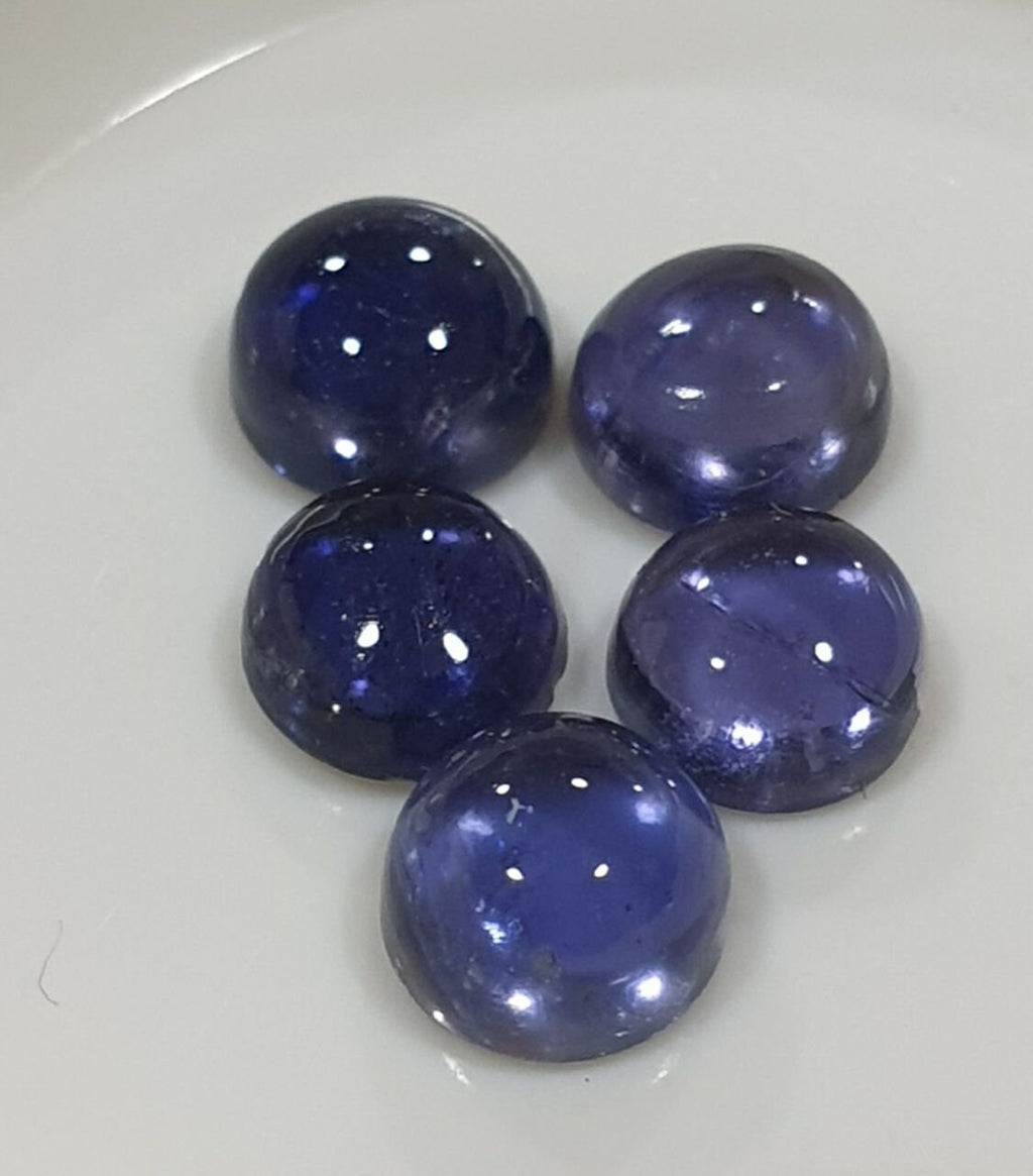 Lote de 5 cabujón de iolita de 5 mm, cordierita, piedra preciosa natural, gemas calibradas, lote de piedras preciosas