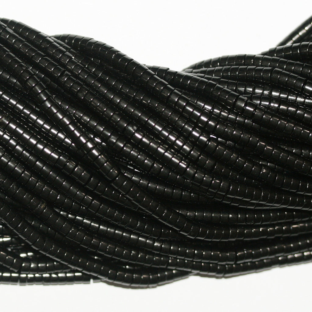 Perles disques lisses St Jet 15" 4x2mm.-Bande 39cm.