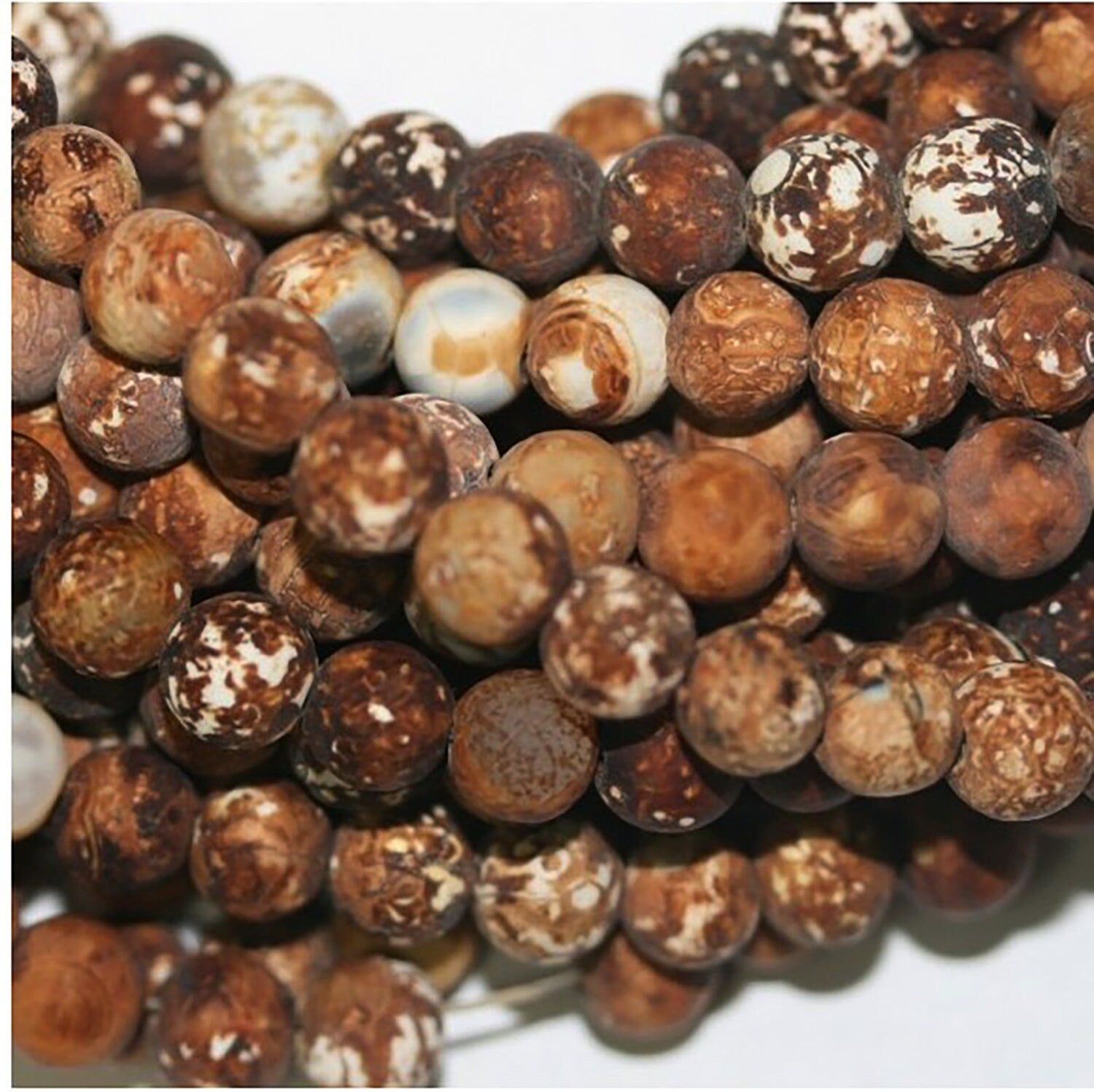 Cuentas redondas de ágata marrón lisa, acabado mate, 16", 8 mm, tira de 40 cm.