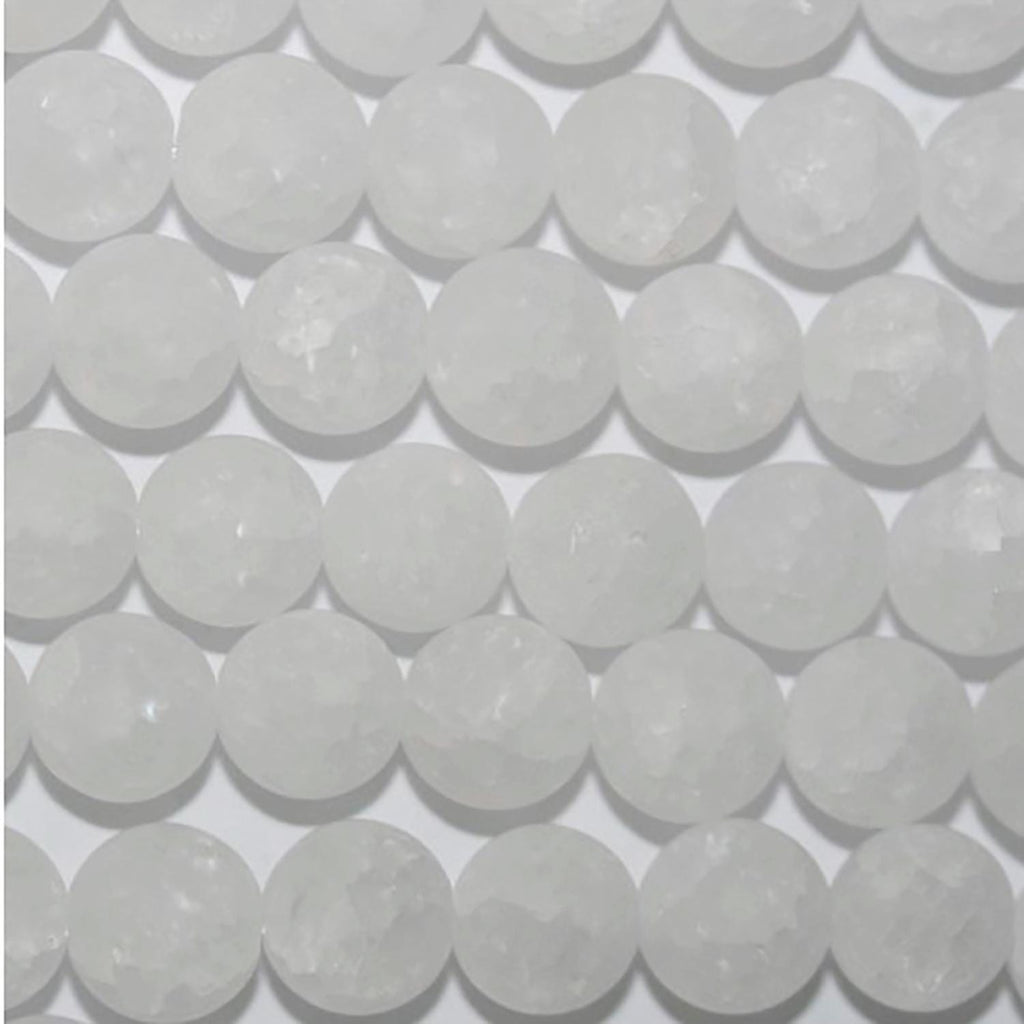 Perles rondes craquelées en cristal de roche St, finition mate lisse, 8 mm, 15 pouces (38 cm) - Fil de 40 cm