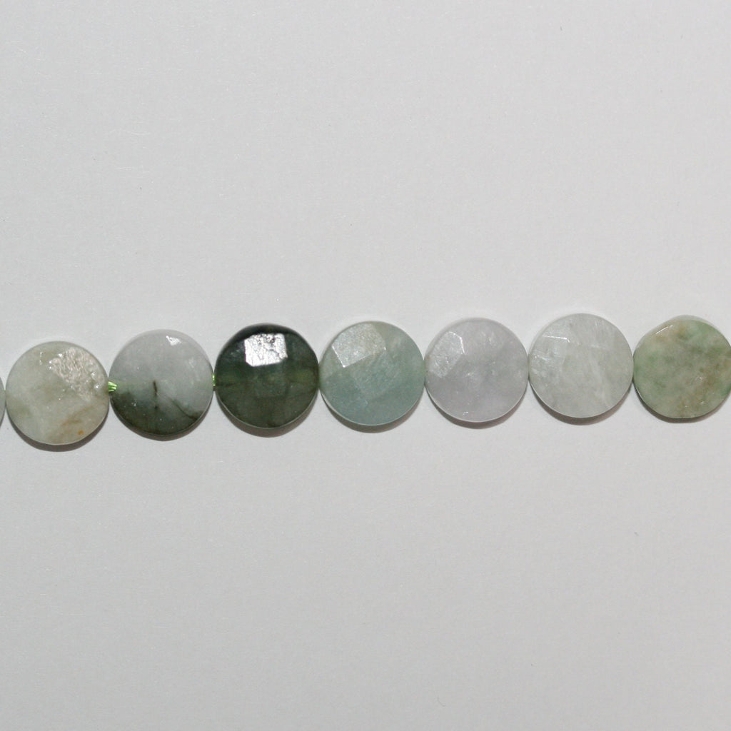 Perles de jade de Sainte-Birmanie à facettes en forme de pièce de 15 pouces, 10 mm - Brin de 39 cm.