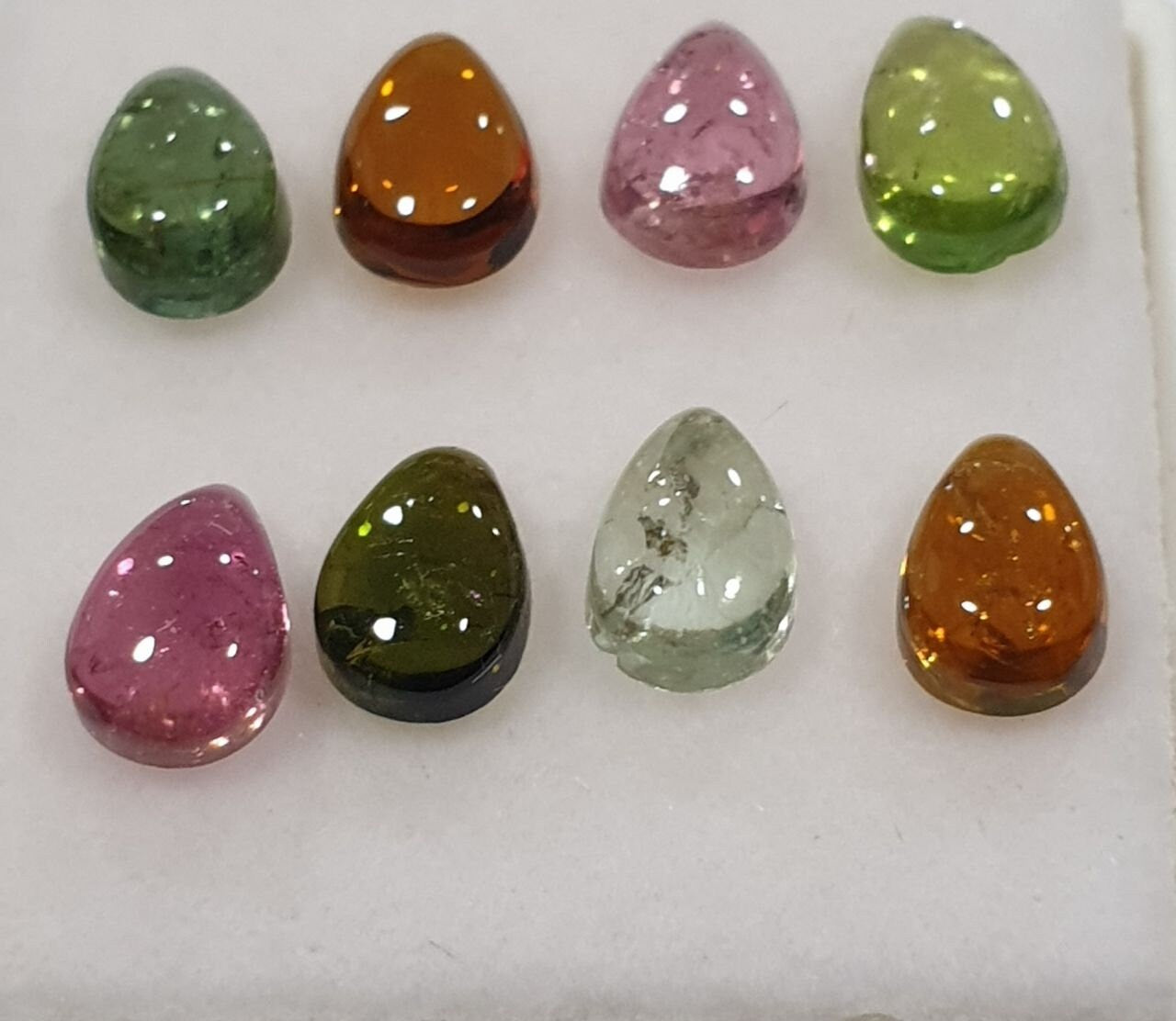Tourmaline Lot Drop Cabochons 6x4mm.-(8pcs)  -Gemstone Parcels-Loose Stones Wholesale Price-Natural Gems