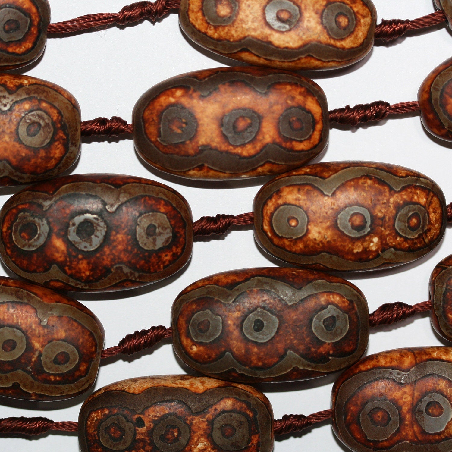13" St Brown Agate Matte Finish Carved Barrel Beads 40x23mm.-Strand 35cm