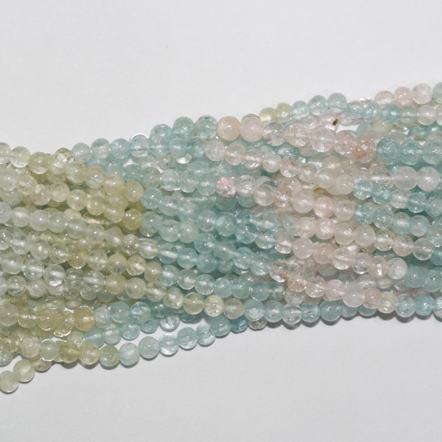 14" St Multi Beryl Smooth Round Beads 3-4mm.Approx.-Strand 37cm.