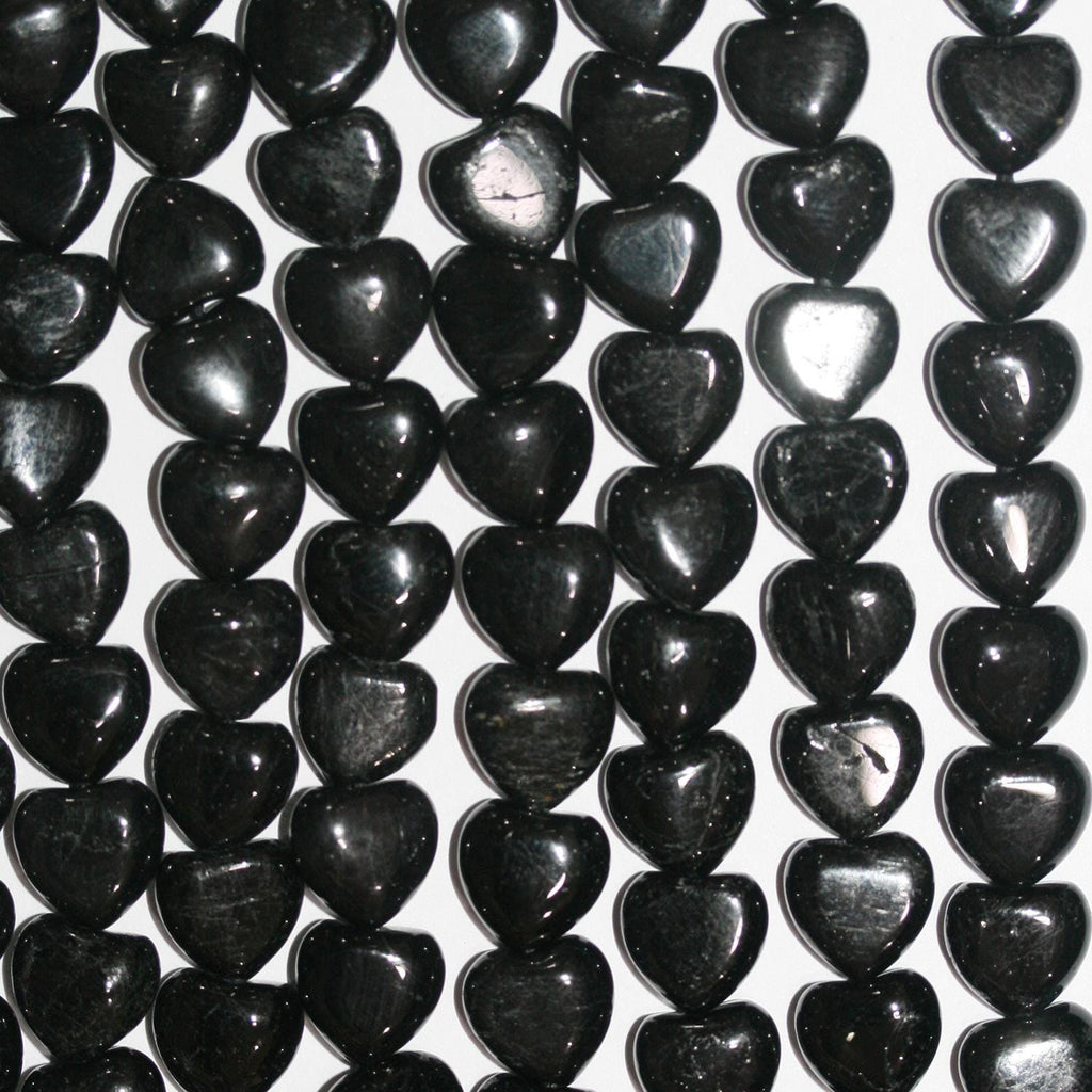 15" St Perles de cœur lisses en tourmaline noire 9-10 mm.-Rig 39 cm.
