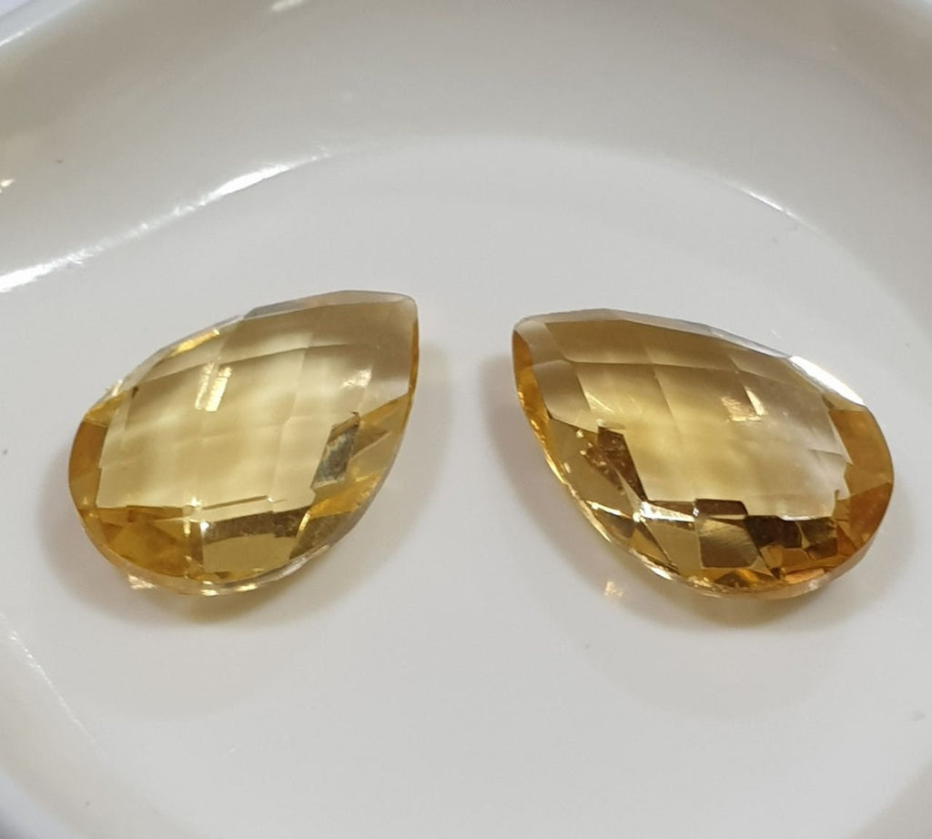 1 Pair Citrine Faceted Drop 12x8 mm Briolette Cut. 2 pcs- Wholesale Gems