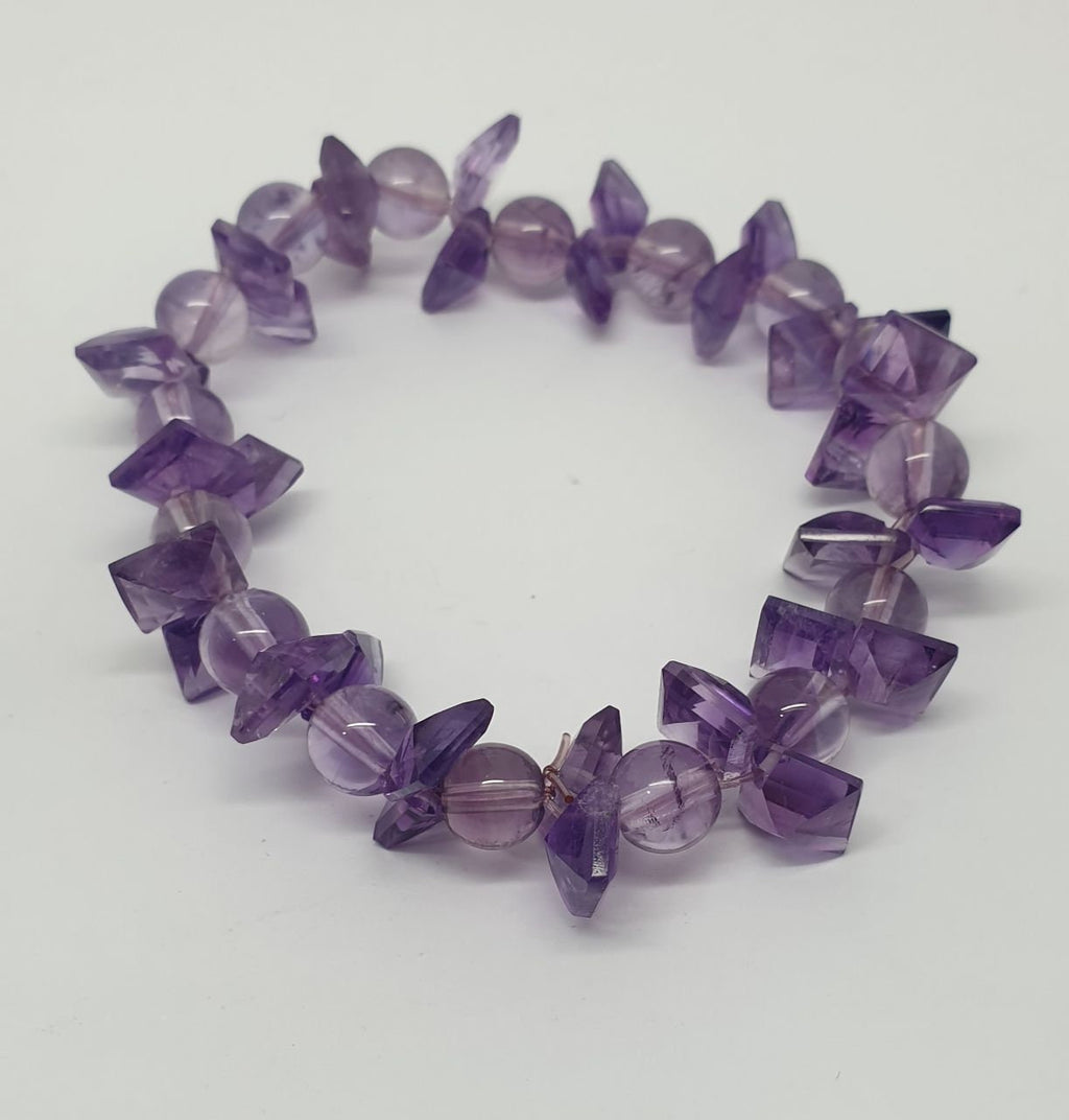 Bracelet extensible en améthyste carrée à facettes et perles carrées de 7 mm - Fournisseur de bijoux en perles percées - Pouvoir de guérison - Pierres précieuses naturelles