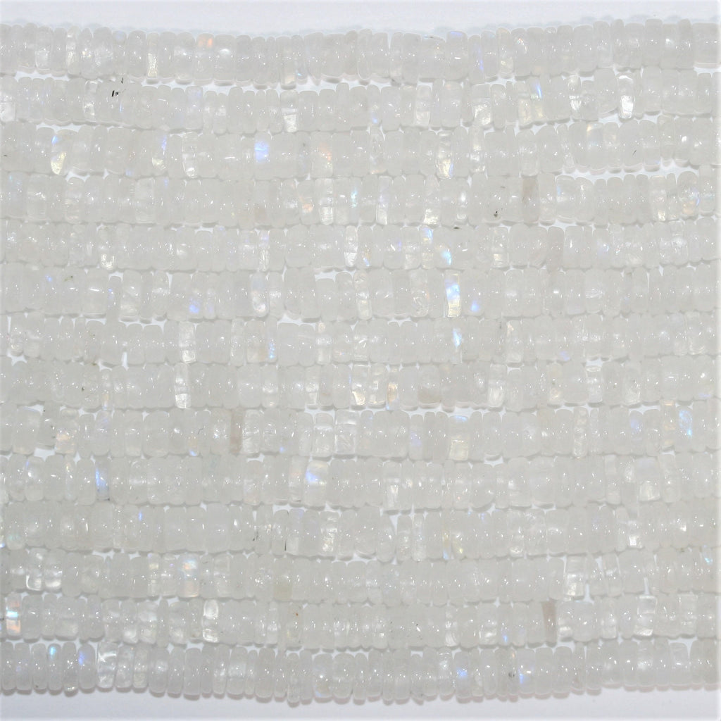 16" Cuentas de disco liso de piedra lunar 5x1 mm.- Hilo 40cm.