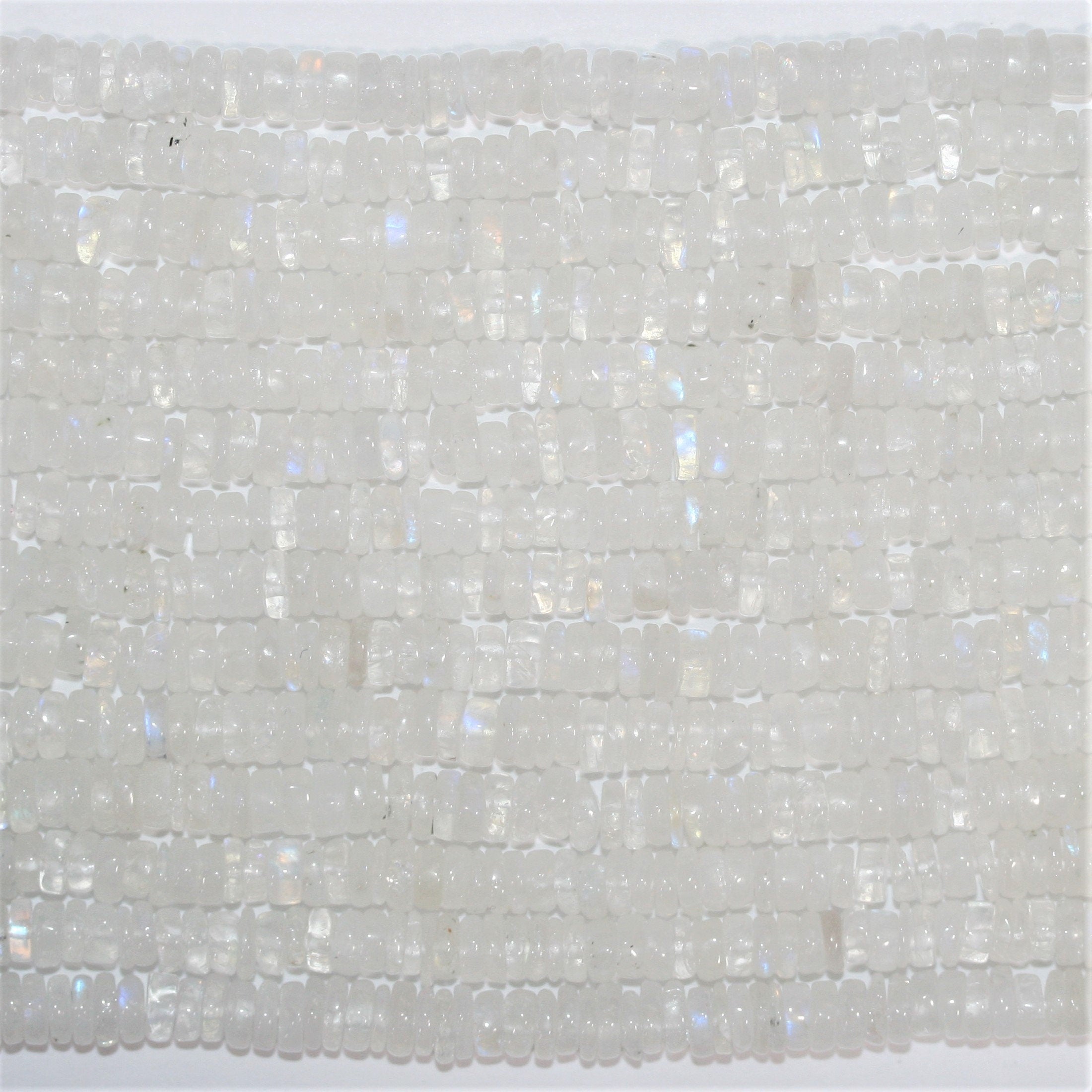 16" Cuentas de disco liso de piedra lunar 5x1 mm.- Hilo 40cm.