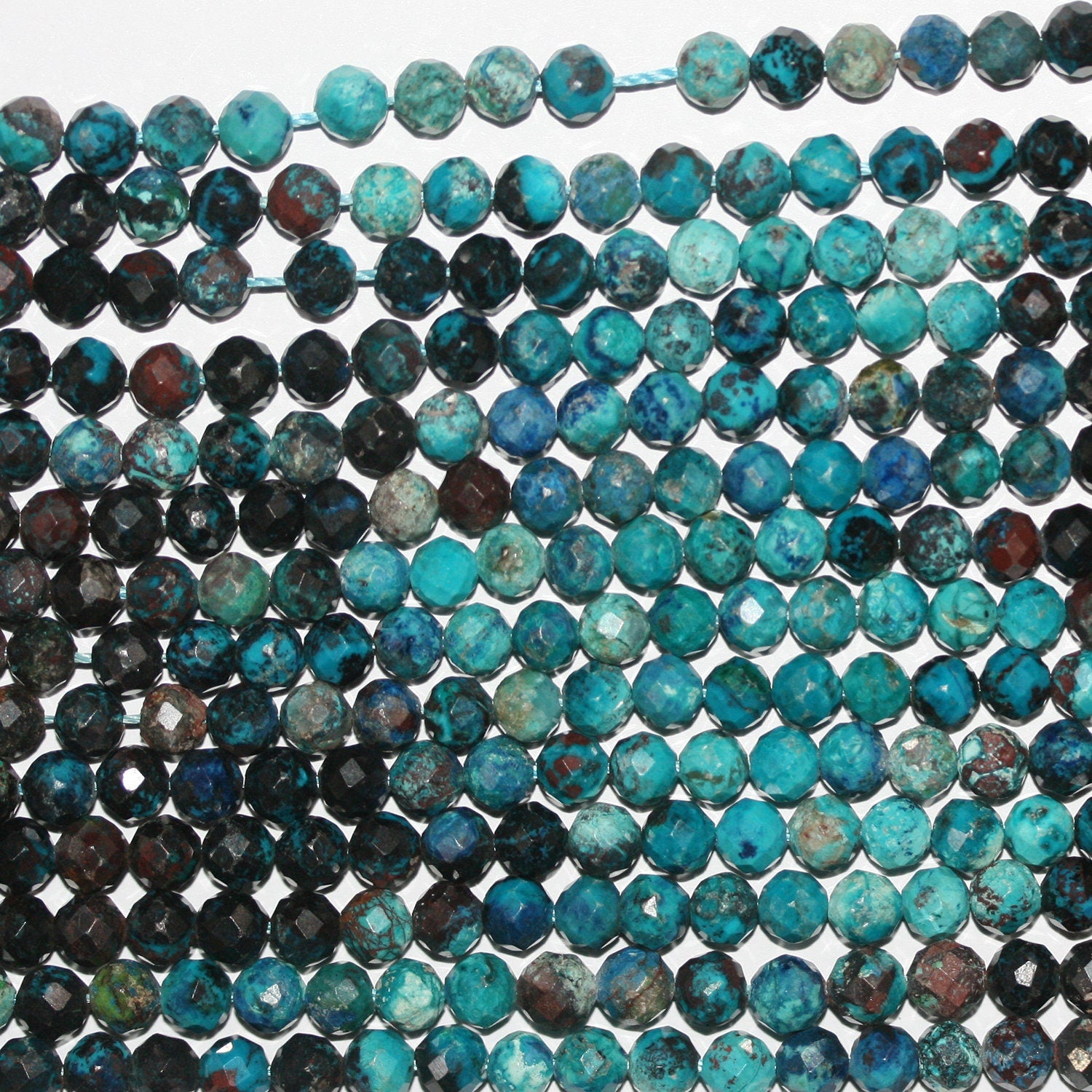 15" Perles rondes à facettes en chrysocolle St 5-5,5 mm.-Rig 39 cm.