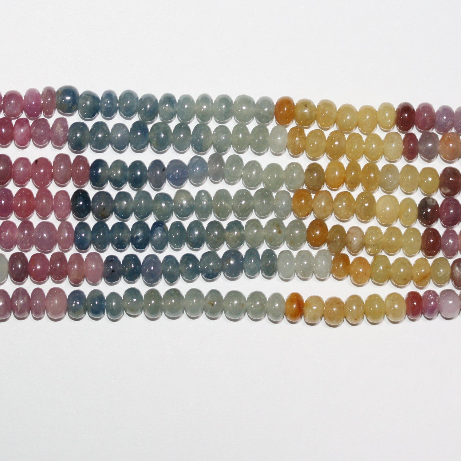 14" St Multi Sapphire Smooth Rondelle  Beads  6x4mm.- Strand 36cm.