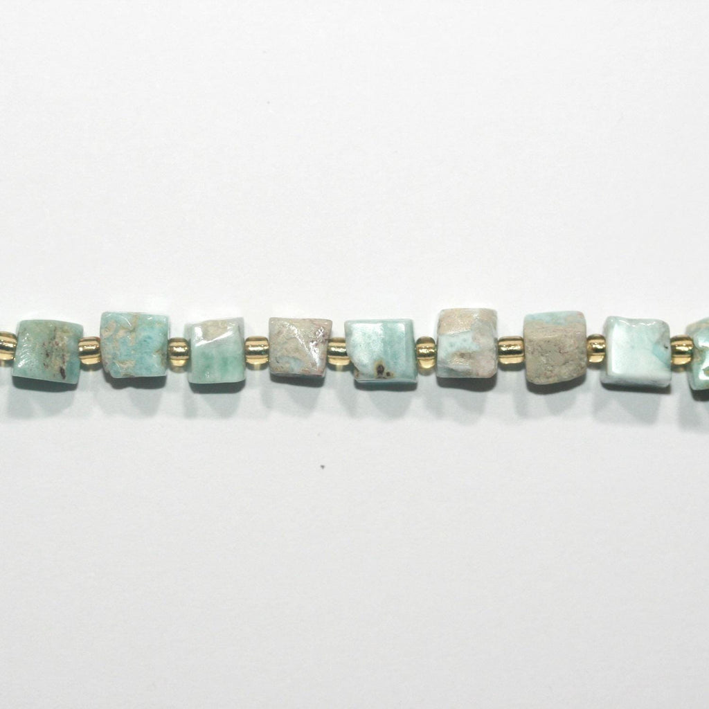 15" St Larimar Perles Cubes Irrégulières Lisses 7-8mm.-Rig 39cm.