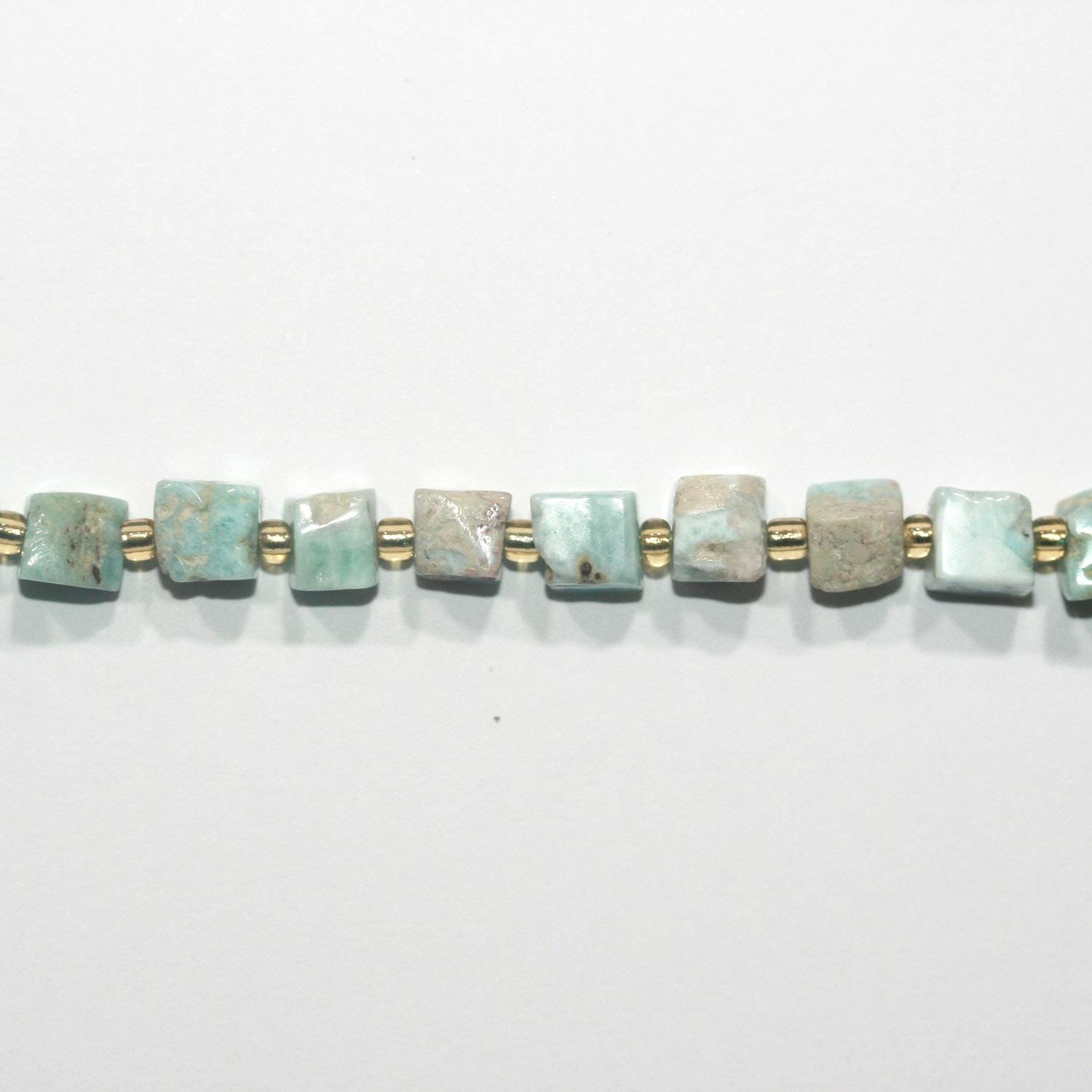 15" St Larimar Perles Cubes Irrégulières Lisses 7-8mm.-Rig 39cm.