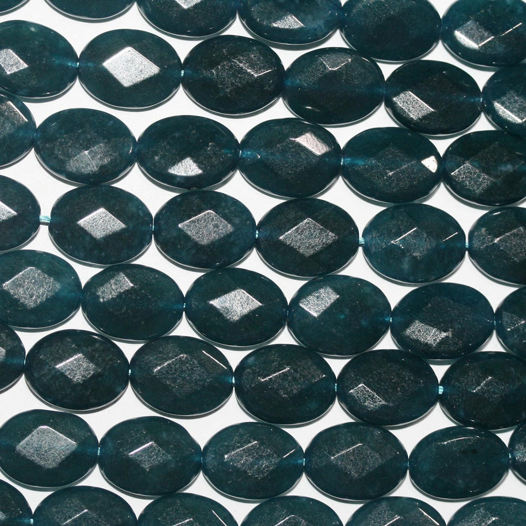 Perles ovales à facettes en quartz bleu-vert, 18 x 13 mm, 40 cm de long.