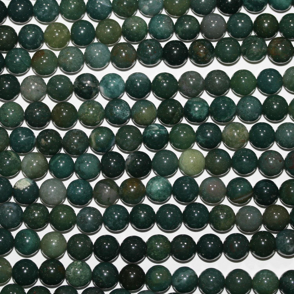 14" St Moss Agate Smooth Round Beads 8-8.5mm.-Strand 38cm.