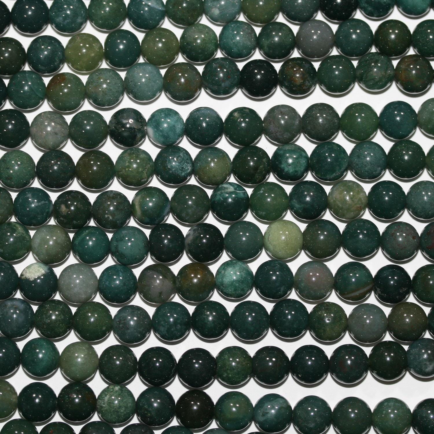 14" St Moss Agate Smooth Round Beads 8-8.5mm.-Strand 38cm.