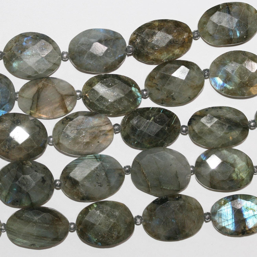 Perles ovales à facettes en labradorite, 20 x 15 mm environ - Longueur du fil : 26 cm