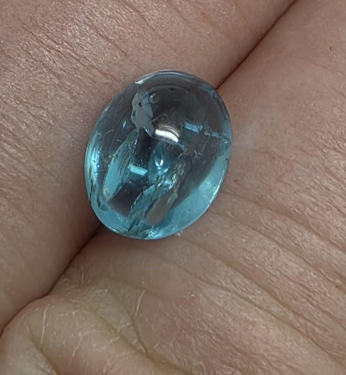 1 Pc Natural Apatite Oval Cabochon 8.5x6.8mm. (2.22ct.) - Paraiba Color - Natural Untreated Stone- Rare Color Blue Green Apatite