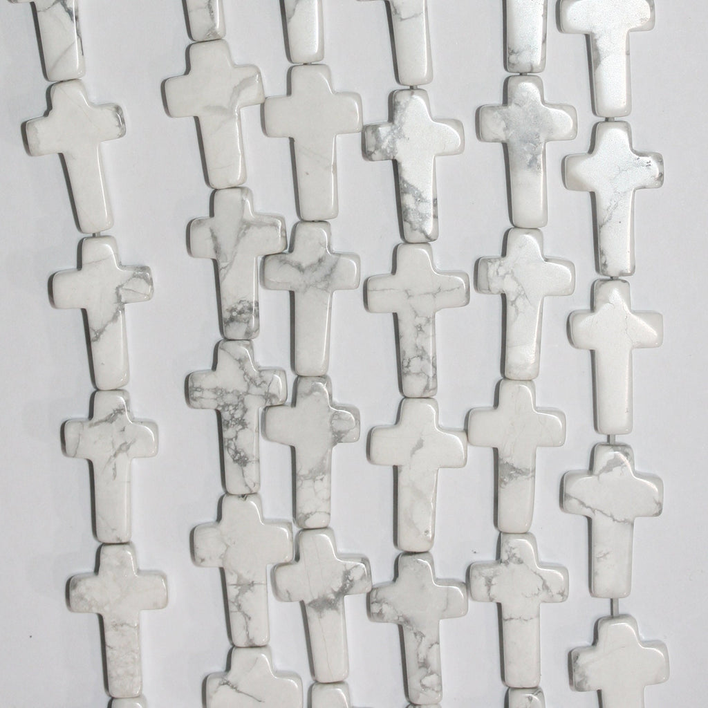 16" St White Howlite Smooth Cross Beads 20x12mm.-Hilo 40cm.