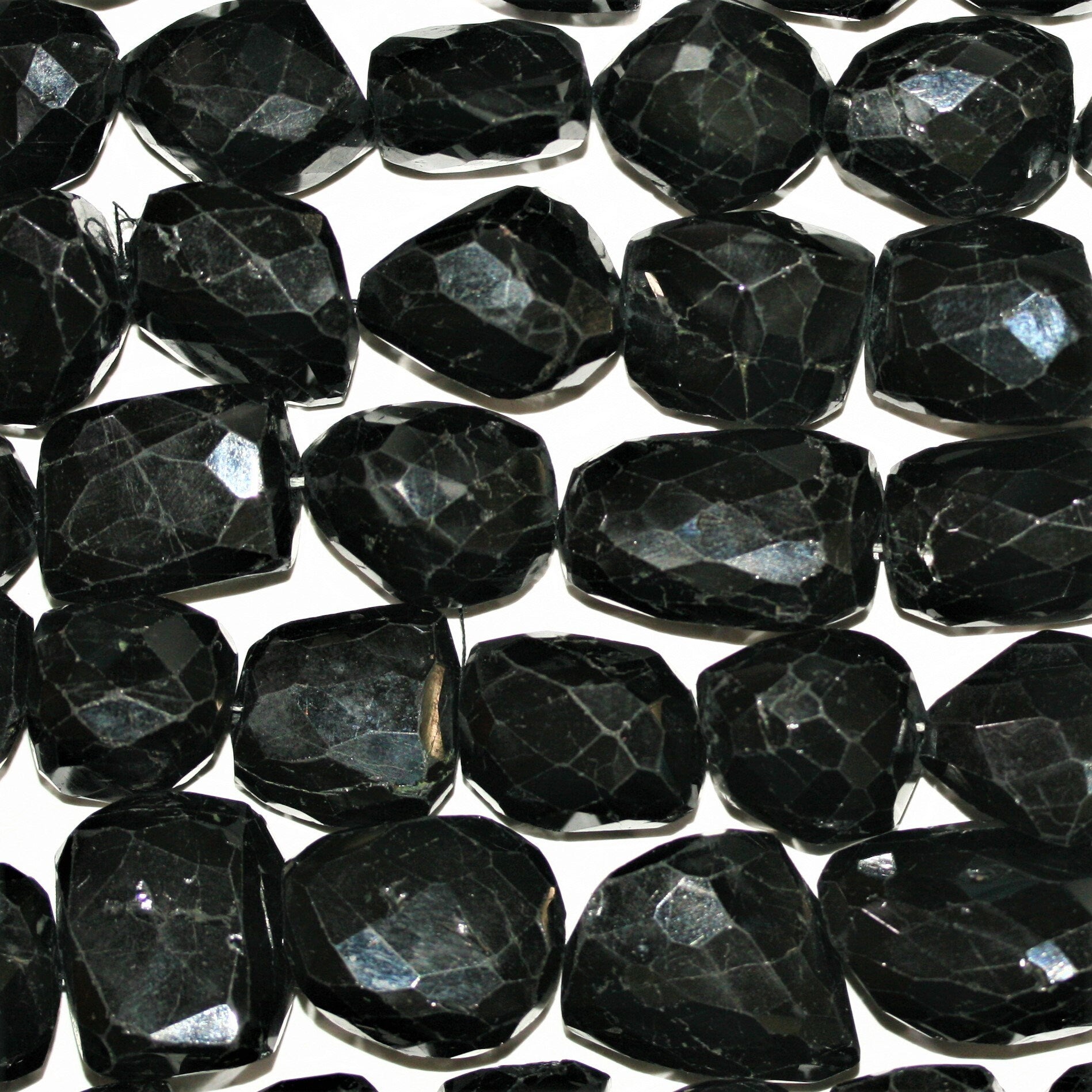 14" St Black Tourmaline Irregular Faceted Nugget 20-22mm. Approx.-Strand 37cm.