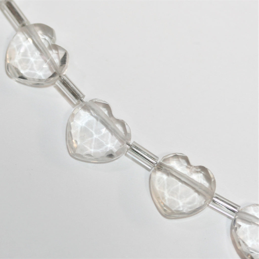 Cuentas de corazón facetadas de cuarzo cristal de roca de 6" de 9 a 10 mm, hilo de 16 cm.
