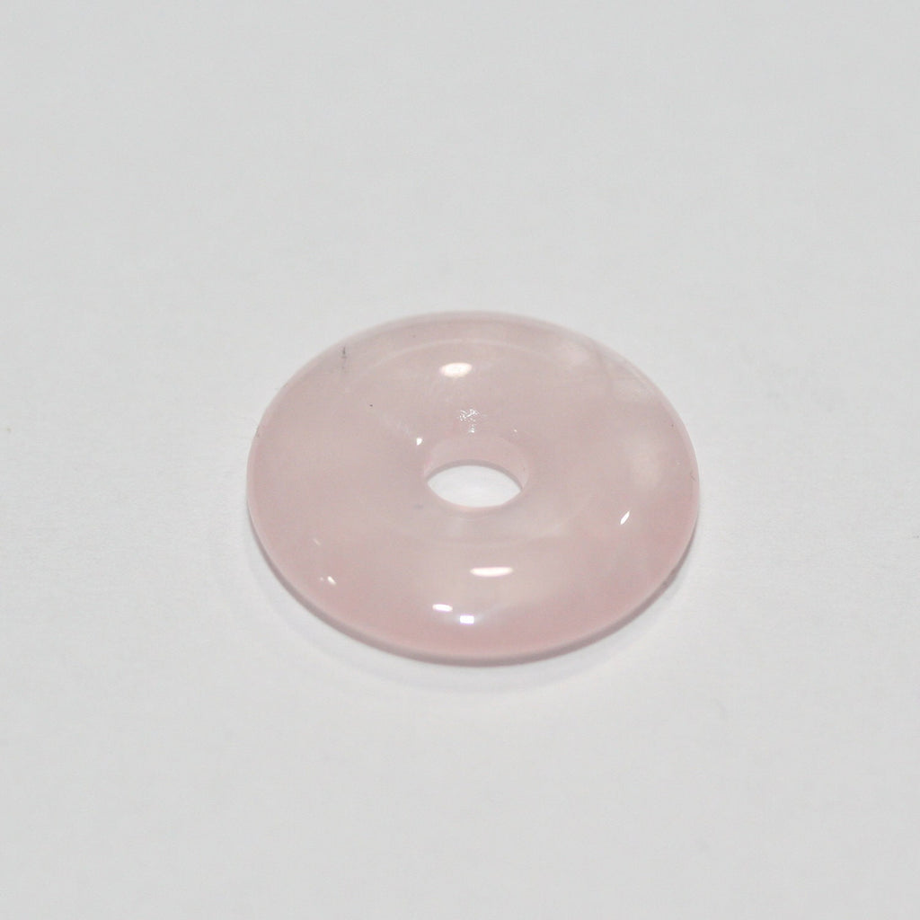 Pendentif disque en quartz rose lisse en forme de beignet 20 mm.