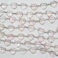 Cuentas de corazón facetadas de cuarzo rosa de 7" de 9 a 10 mm - Hilo de 17 cm.