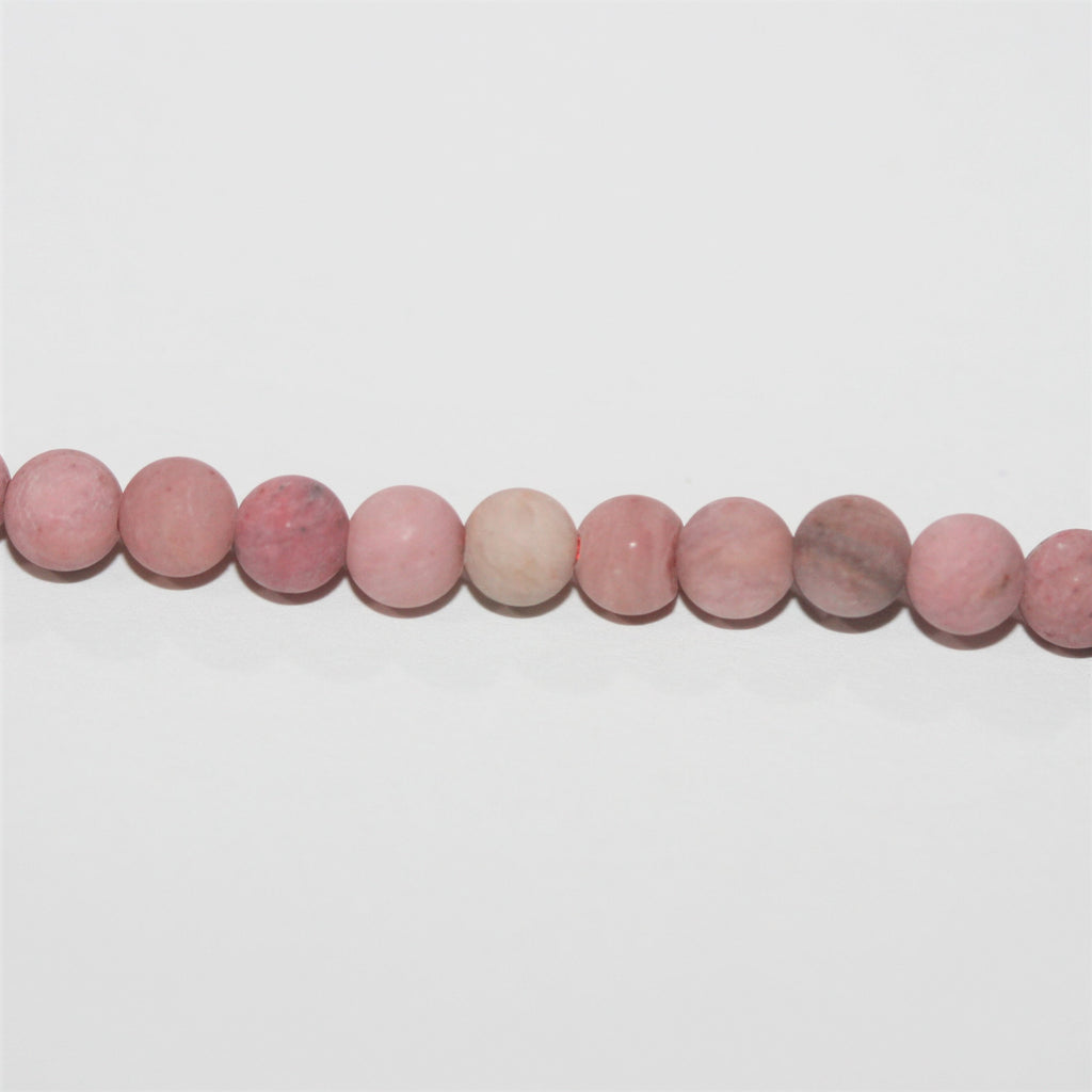 Perles rondes lisses en rhodonite, finition mate, 4 mm - Fil de 40 cm.