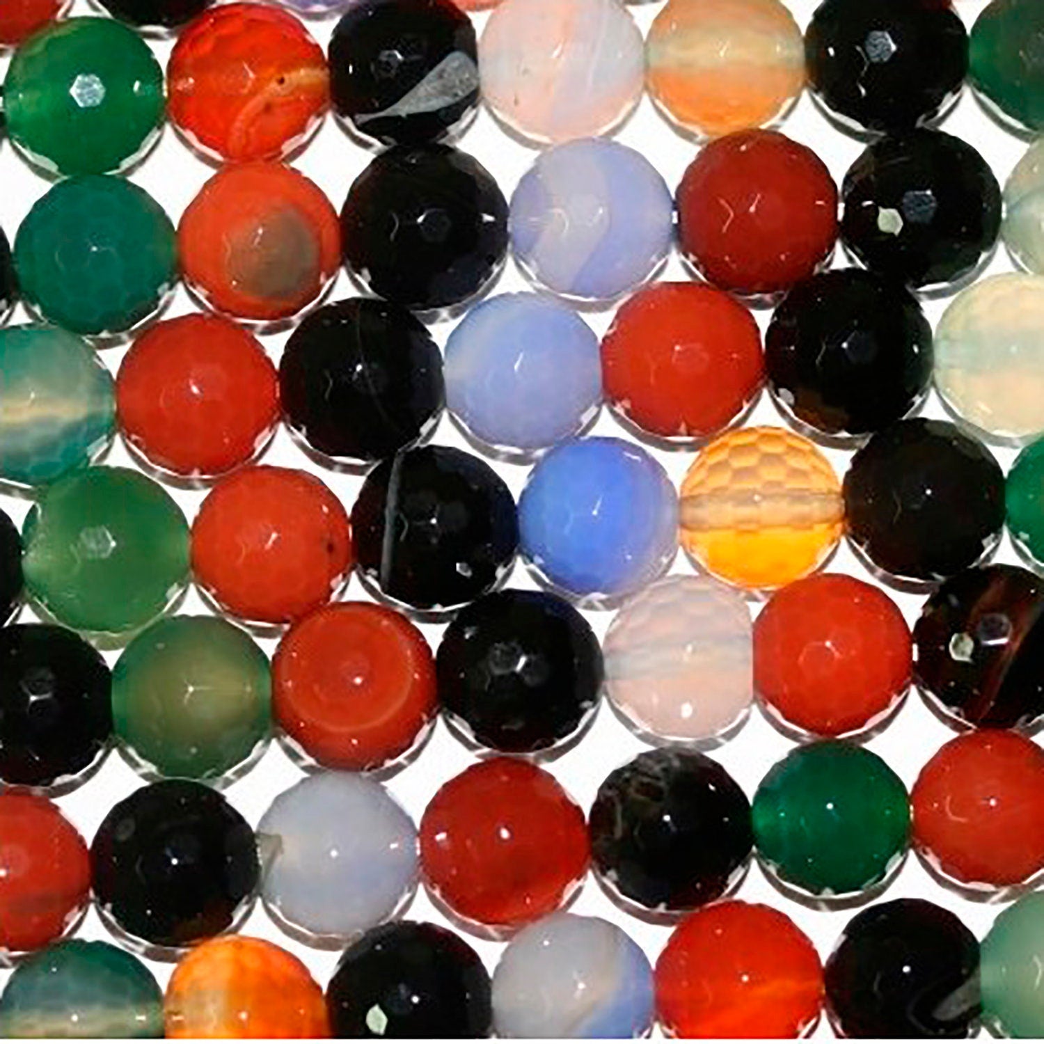 Cuentas redondas facetadas de ágata multicolor de 16" (12 mm) - Hilo de 40 cm