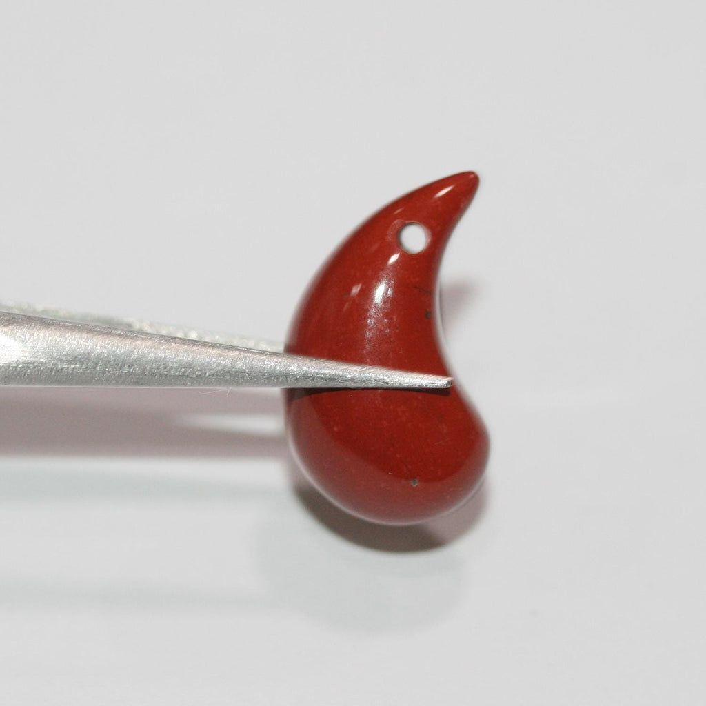 Pendentif en jaspe rouge lisse en forme de défense 20x10mm.( 1 paire )