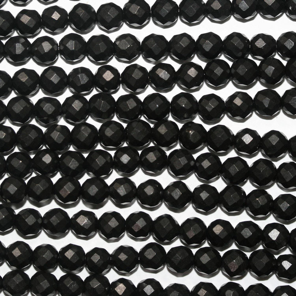 Cuentas redondas facetadas de azabache de 40 cm, 6 mm (16") - Hilo de 40 cm - Artículo 14843