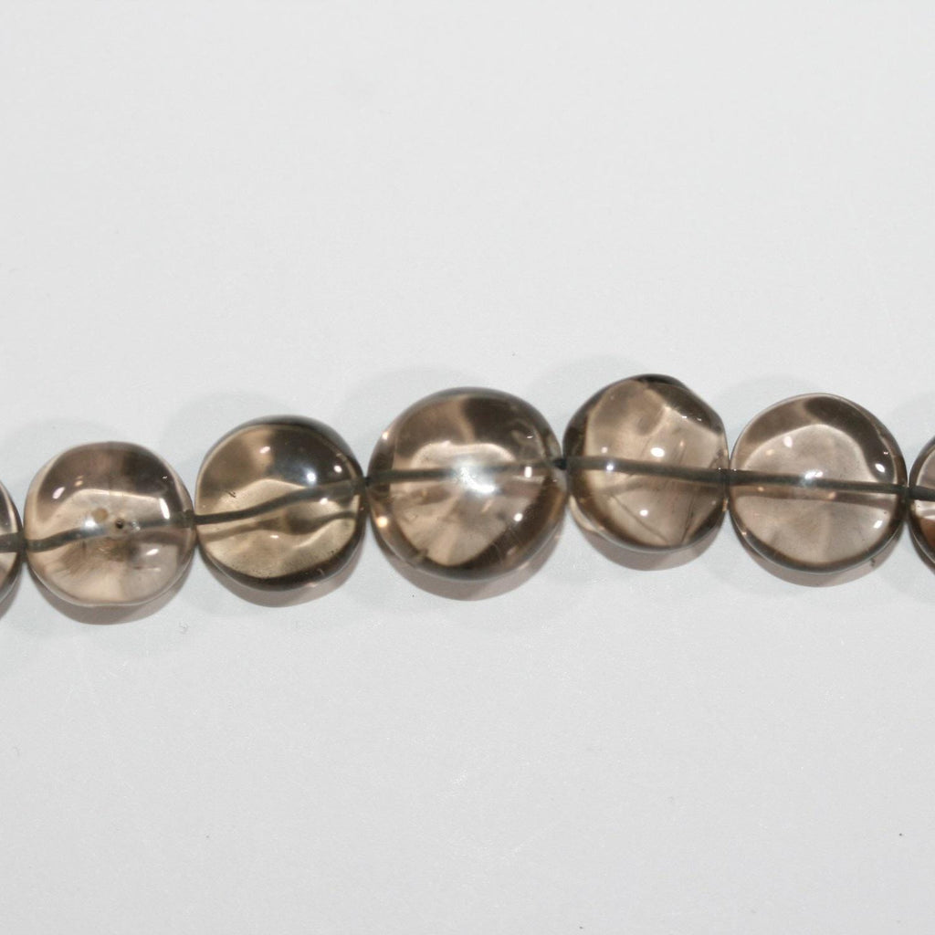 Perles rondes lisses en quartz fumé de 15 pouces, de 8 à 12 mm. Longueur approximative du brin : 38 cm.