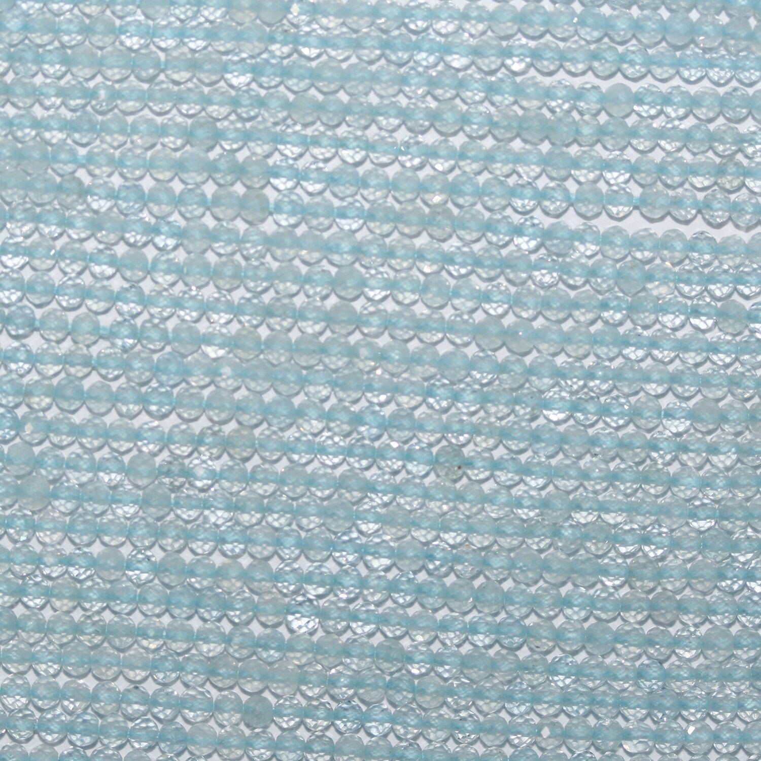 13" St Aquamarine Faceted Round Beads 2mm.-Strand 33cm.
