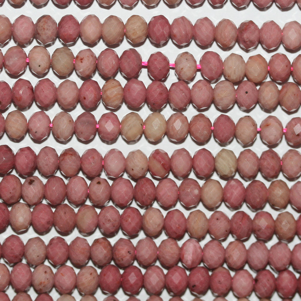 Perles rondelles à facettes en rhodonite de 38 cm (15 po), 5,5 x 4 mm - Fil de 39 cm