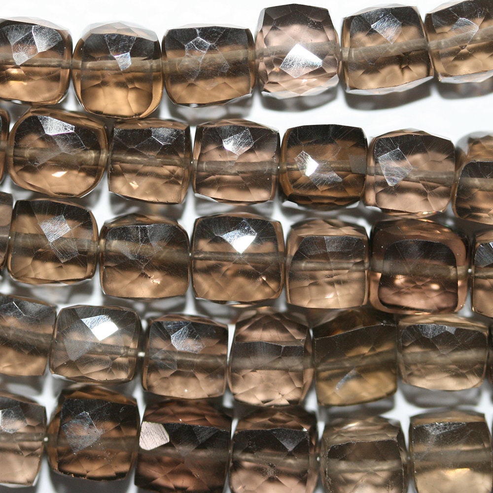 Perles cubiques à facettes en quartz fumé St 8" 6-7 mm.-Rig 20 cm.